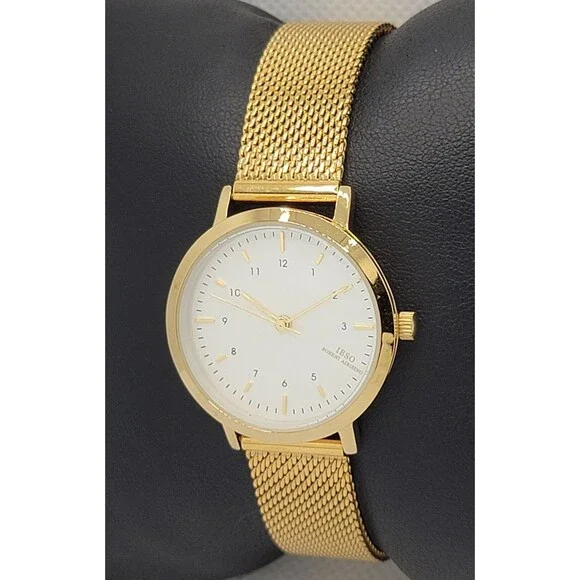 Women's IBSO Boerni Aibisino White Dial Gold Tone Case Mesh Bracelet Watch 01 - Picture 2 of 8